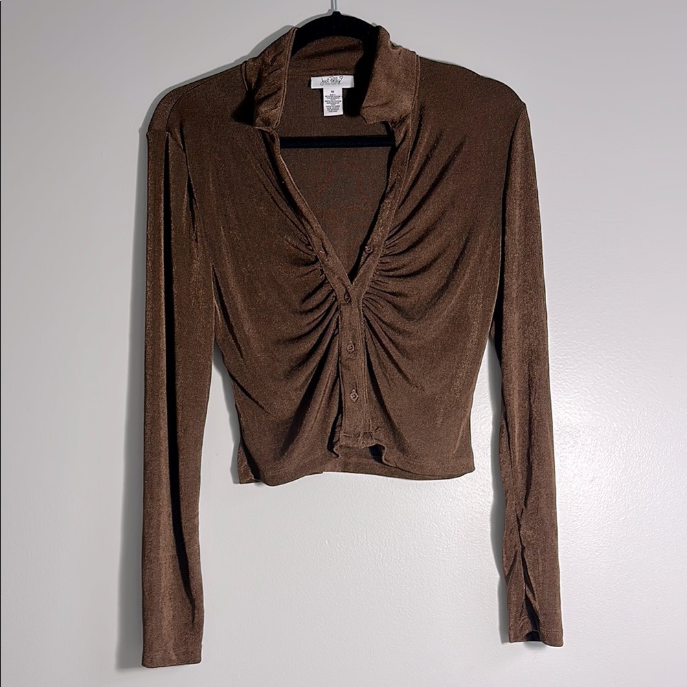 Just Polly Brown Ruched Blouse
